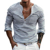 Männers langarm gestreiftes henley-shirt in weiss und blau - lässige und schicke alltagsmode