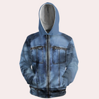 Männer Hoodie mit Kapuze - Blauer Denim-Look Zip Kapuzenjacke