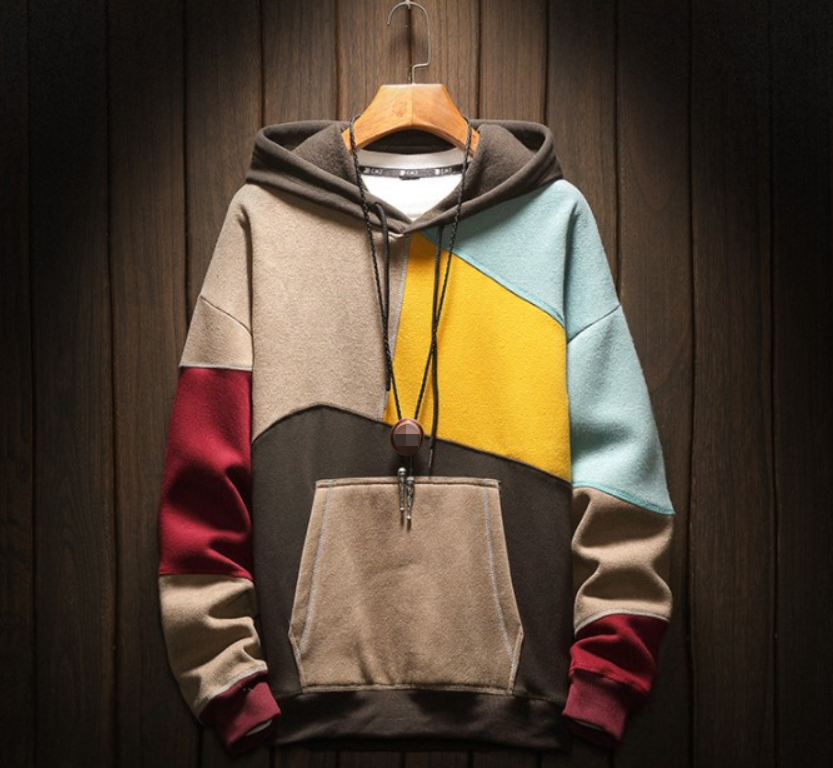 Männer Hoodie Farbblock - Moderner Grau Gelb Freizeitstyle